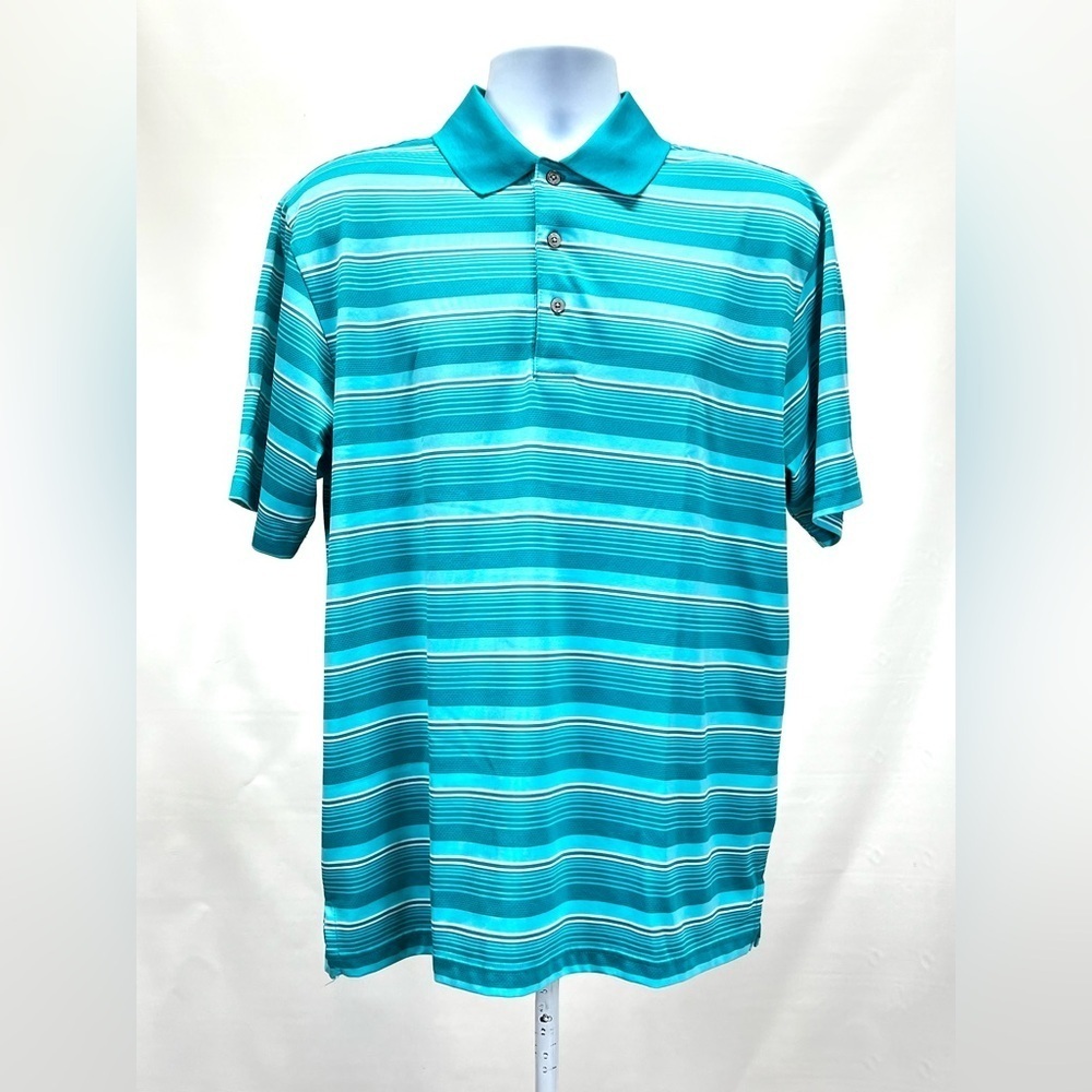 PGA TOUR Men’s Teal‎ stripe AirFlux polo golf shirt size L. - Picture 4 of 12